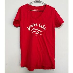 Camp David Women's 2XL Seneca Lake Watkins Glen V-Neck Graphic T-Shirt Red